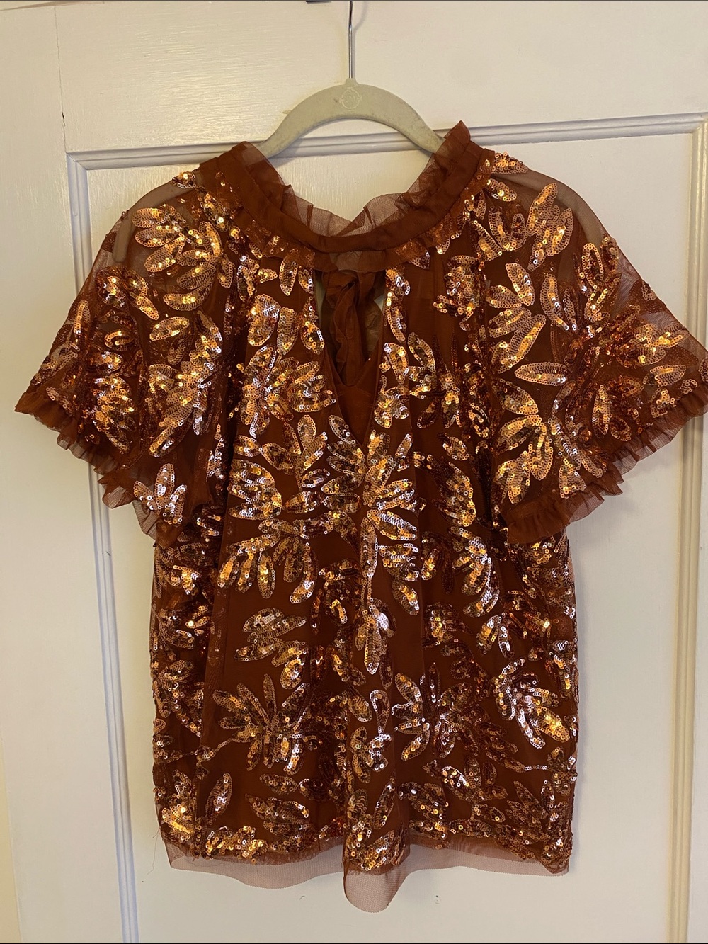 Anthropologie Orange Cut-out Sequin Blouse size S